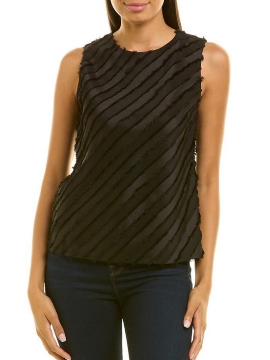 Rebecca Taylor Tops - REBECCA TAYLOR Bias Lash Eyelash Tank Black Sleeveless Textured Stripe Tank Top